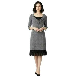 Vision Apparel Black & White Silk Dress 4 Geometric Elegant